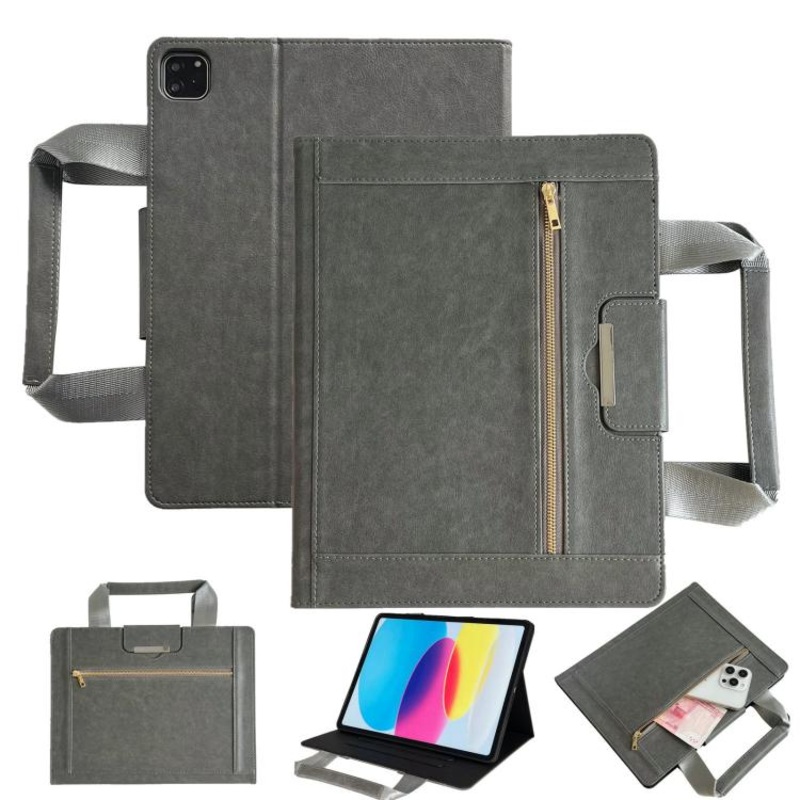 For iPad Pro 13 2025 / 2024 Zipper Handle Retro Smart Leather Tablet Case(Grey)
