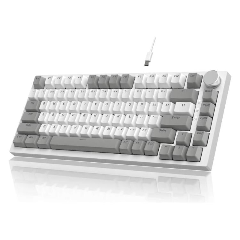 Ajazz AK820 Hot Swappable Wired Mechanical Keyboard With Light, Style: AS Red Switch White Light Gray White