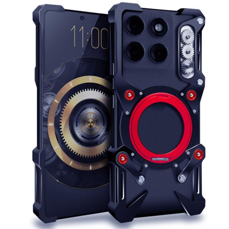 For Motorola Edge 60 Fusion Rotating Bracket Hollow Metal Phone Case with Lanyard(Black)