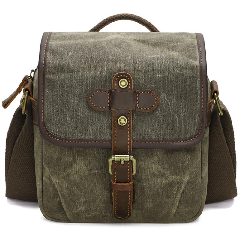 Waxed Canvas Camera Messenger Bag with Adjustable Dividers for DSLR Photography and Travel, Size: S Army Green