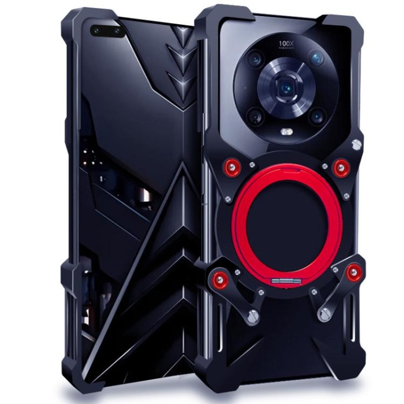For Honor Magic4 Pro Rotating Bracket Hollow Metal Phone Case with Lanyard(Black)