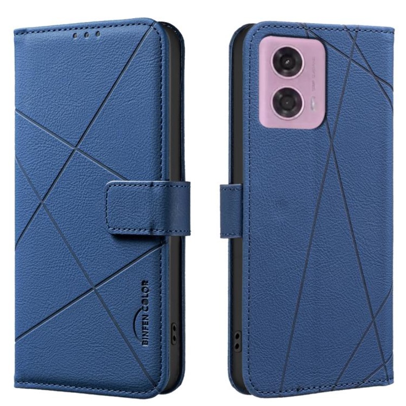 For Motorola Moto G04 / G24 / E14 Geometric Pattern RFID Leather Phone Case(Blue)