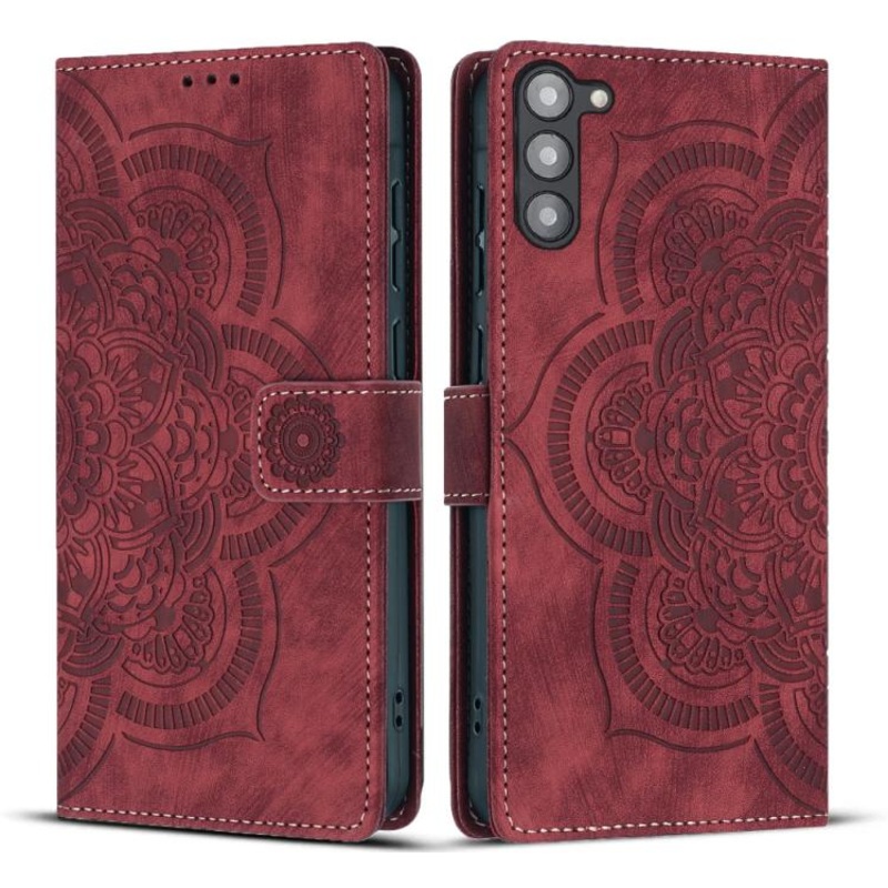 For Samsung Galaxy S23 5G Mandala Embossed Retro Frosted Leather Phone Case(Red)