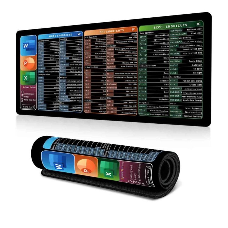 Keyboard Shortcut Desk Mat Mouse Pad Non-Slip Office Desk Pad With Computer Commands 300x600x3mm(No.3)