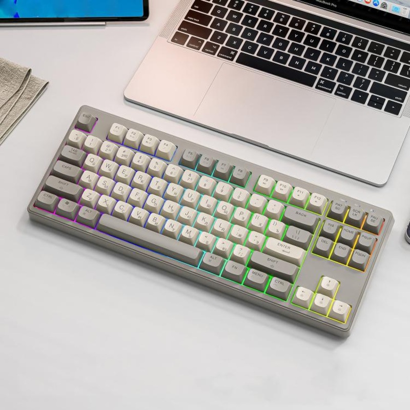 FREE WOLF M87 Russian 2.4G Wireless Bluetooth Dual-Mode Mechanical Keyboard(Cheese)