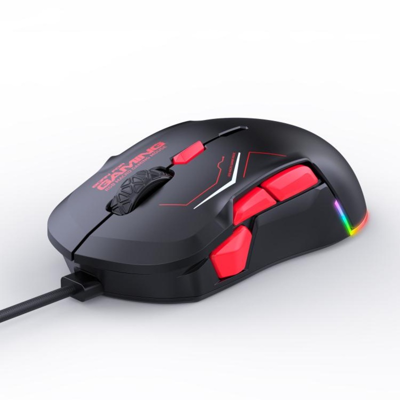MKESPN 12800 DPI Ambidextrous Wired Gaming Mouse - 10 Programmable Buttons, RGB Customization, Symmetrical Design(Black Red)