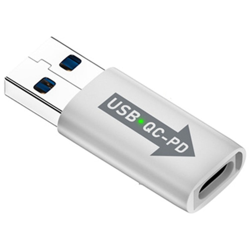 USB-A Male QC3.1 to Type-C Female PD 10Gbps Converter Adapter, Model:White with Indicator Light