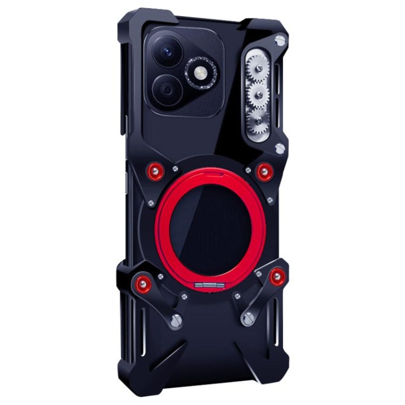 For Honor X60i Rotating Bracket Hollow Metal Phone Case with Lanyard(Black)