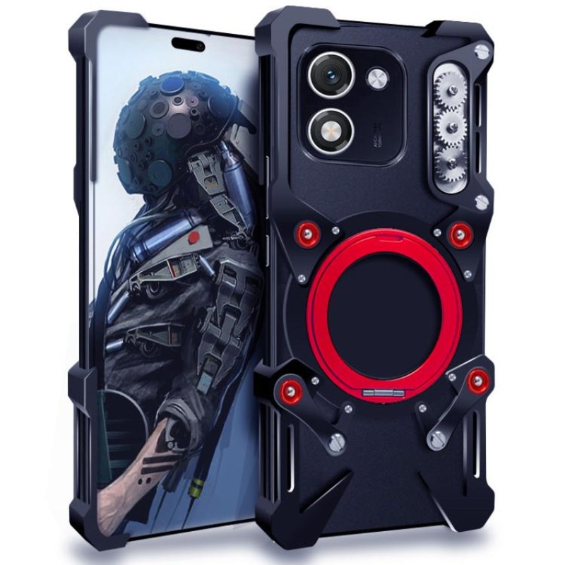 For Honor X70i Rotating Bracket Hollow Metal Phone Case with Lanyard(Black)