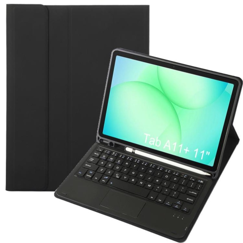 For Samsung Galaxy Tab A11+ Candy Color TPU Touch Bluetooth Keyboard Leather Tablet Case with Pen Holder(Black)