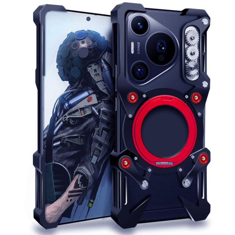 For Huawei Pura 70 Pro+ Rotating Bracket Hollow Metal Phone Case with Lanyard(Black)