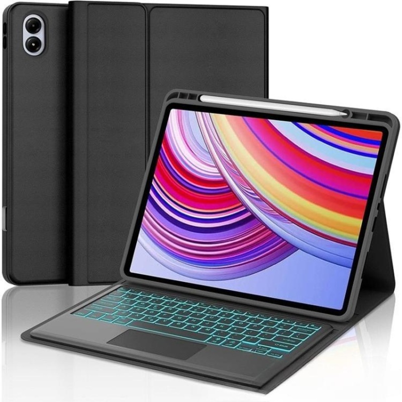 For Redmi Pad 2 Pro Touchpad RGB Backlight Bluetooth Keyboard Tablet Leather Case with Pen Slot(Black)