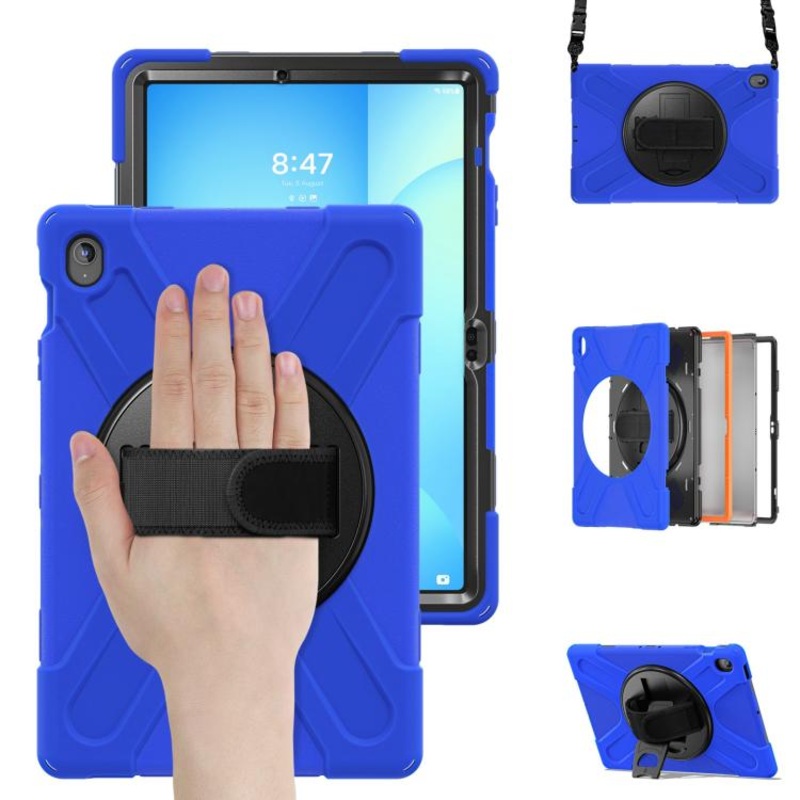 For Samsung Galaxy Tab S10 FE+ Rotatable Kickstand Grip Heavy Duty Hard Rugged Tablet Case(Blue)