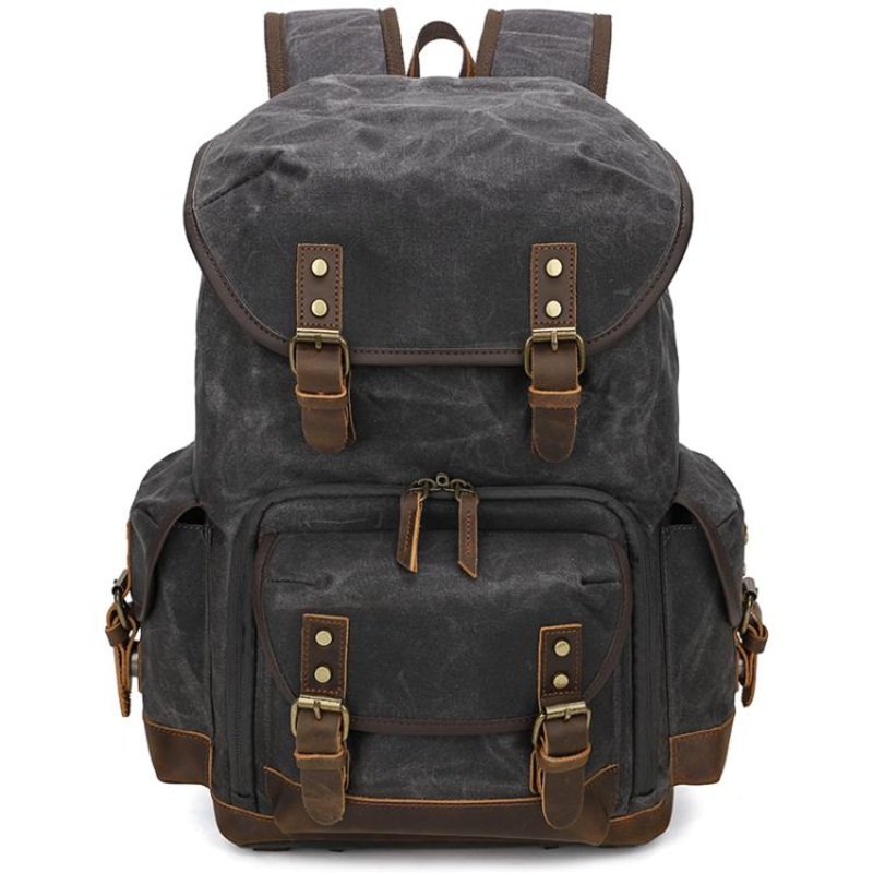 Waxed Canvas Photography Backpack Retro Double-Shoulder Bag For Mirrorless Camera And Laptop(Gray)