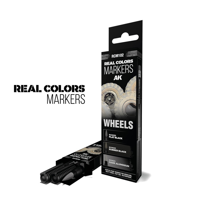 AK Interactive WHEELS - SET 3 REAL COLOURS MARKERS RCM102