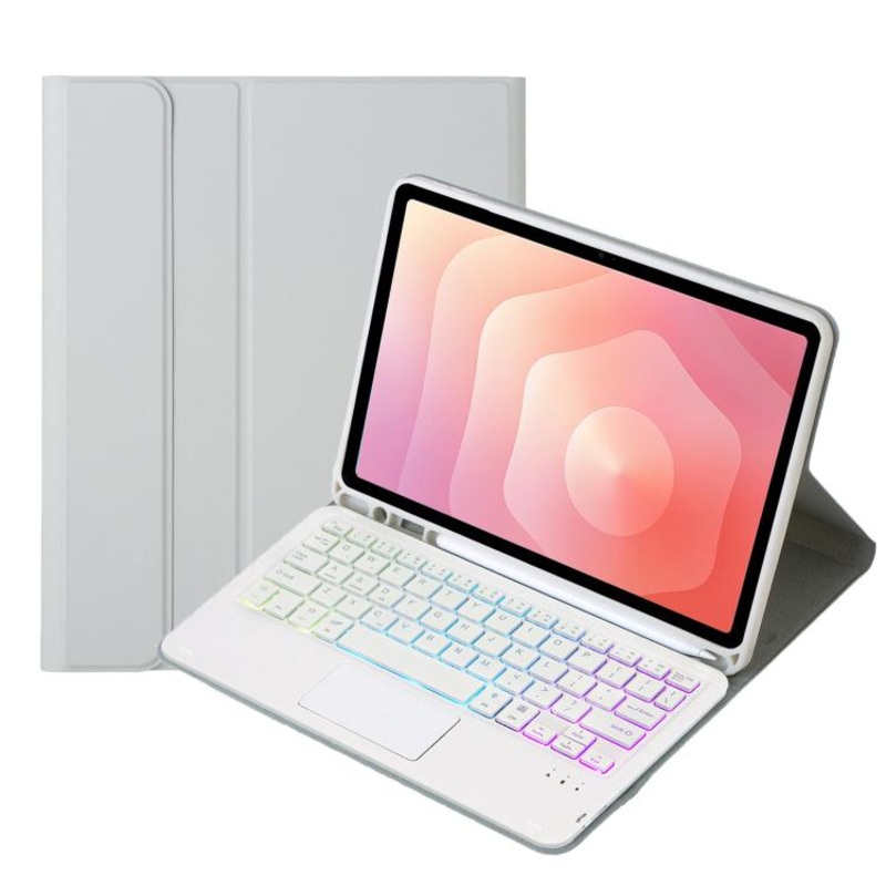 For Samsung Galaxy Tab S11 Candy Color Touch Backlight Bluetooth Keyboard Leather Tablet Case with Pen Holder(Grey)