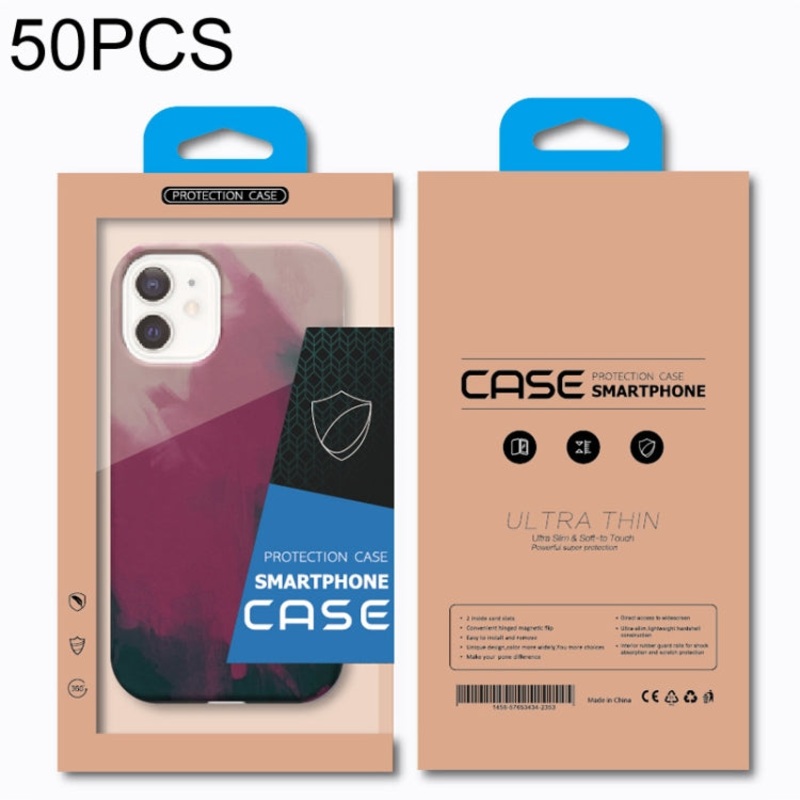 50 PCS Kraft Paper Phone Case Packaging Box S Inner Tray 4.7-5.8 Inch(Blue)