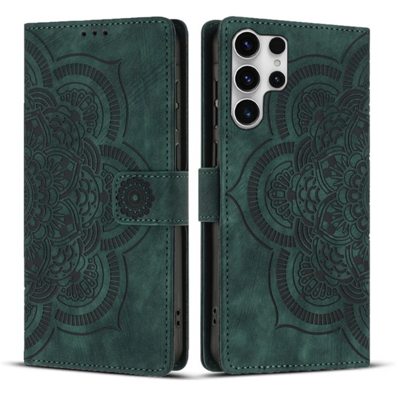For Samsung Galaxy S23 Ultra 5G Mandala Embossed Retro Frosted Leather Phone Case(Green)