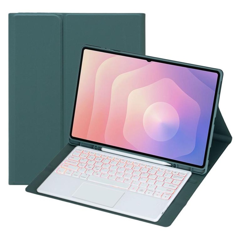 For Samsung Galaxy Tab S11 Ultra Candy Color Touch Backlight Bluetooth Keyboard Leather Tablet Case with Pen Holder(Dark Green)