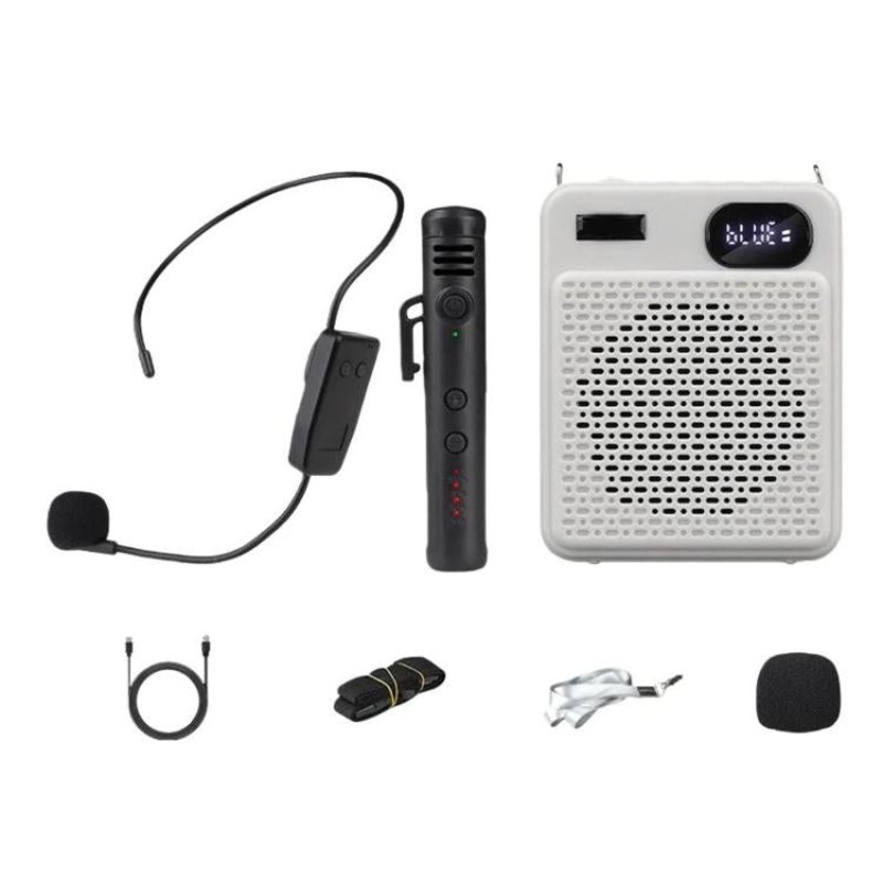 DIYO-1125 Multifunctional Outdoor High-Volume Microphone With Battery Display Teacher Classroom Voice Amplifier, Spec: Wireless Mic+Headwear White