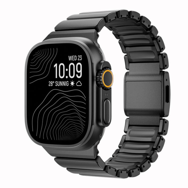 For Apple Watch 46mm / 49mm / 45mm / 44mm Norman Magnetic Buckle Titanium Metal Watch Band(Black Black)