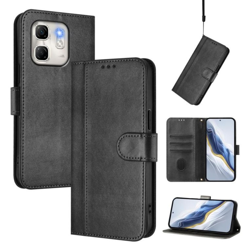 For Infinix Hot 50i 4G / Smart 9 4G / 9 HD Line Splicing Buckle Retro Leather Phone Case(Black)