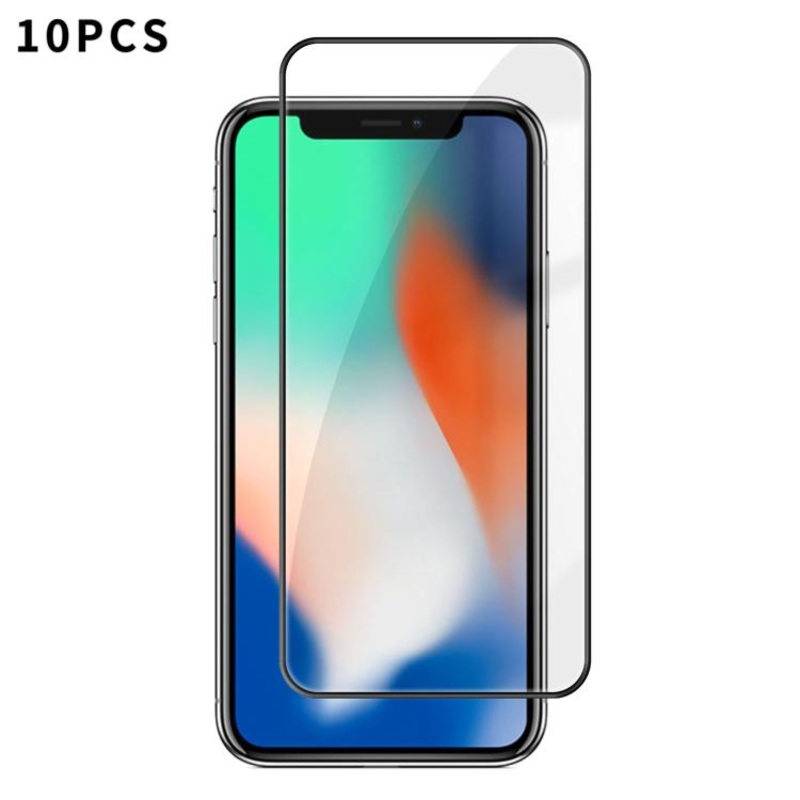 For iPhone X 10pcs Kalebol High-Aluminum Screen-Printed Full-Coverage Anti-Fingerprint Black-Bordered HD Tempered Glass Film