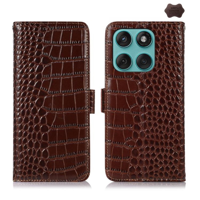 For Motorola Edge 60 Fusion / 60 Pro / 60 Crocodile Top Layer Cowhide Leather Phone Case(Brown)