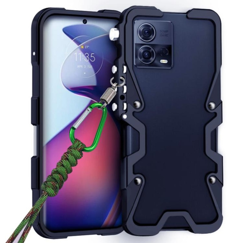 For Motorola Moto S30 Pro Trigger Design Hollow Metal Frame Phone Case with Lanyard(Black)