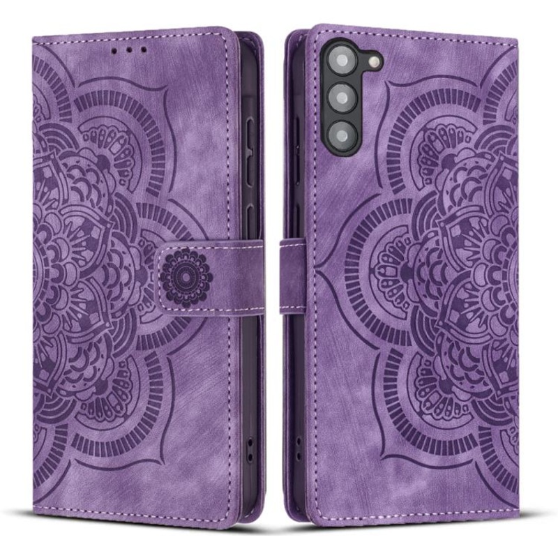 For Samsung Galaxy S23 5G Mandala Embossed Retro Frosted Leather Phone Case(Purple)