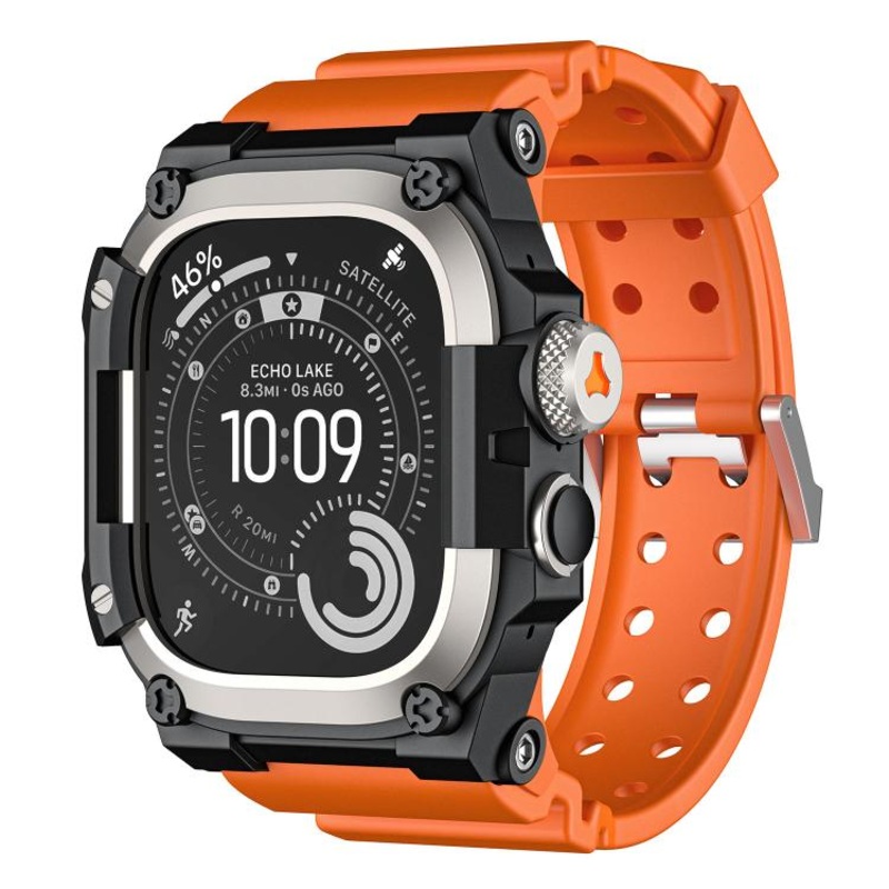 For Apple Watch Ultra 3 / Ultra 2 / Ultra 1 49mm Metal Protective Case One-Piece TPU Watch Band(Titanium Orange)
