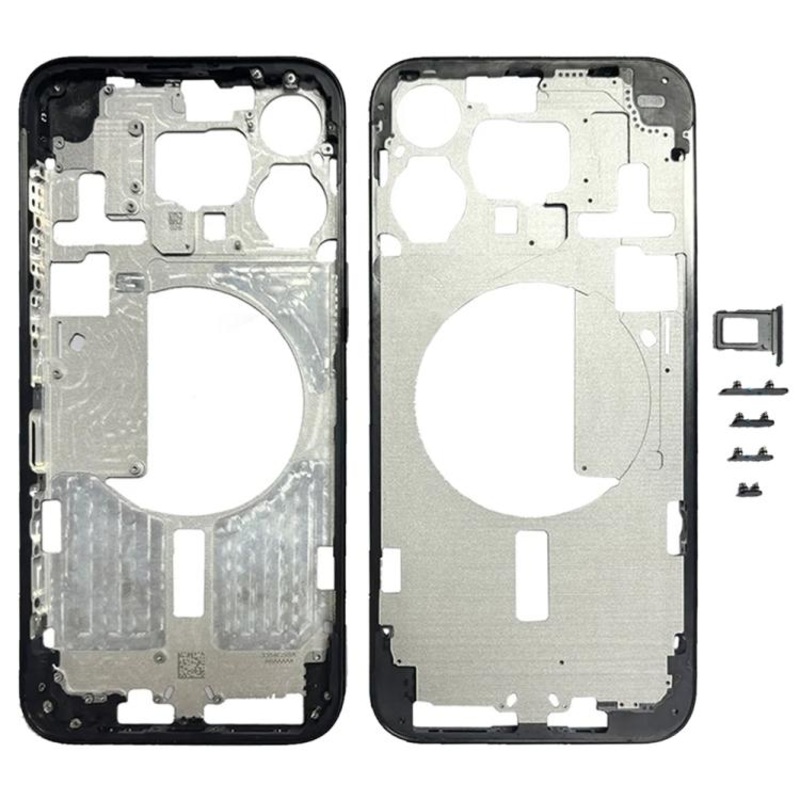 For iPhone 15 Pro Max Middle Frame Bezel Plate with Side Keys + Card Tray, Version:CE EU Version (Black)