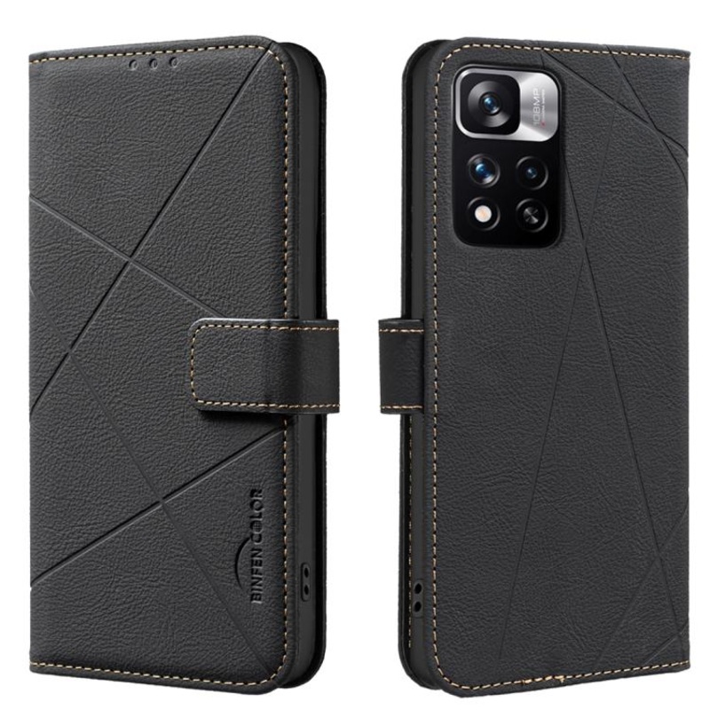 For Redmi Note 11 Pro / 11 Pro 5G Global Geometric Pattern RFID Leather Phone Case(Black)