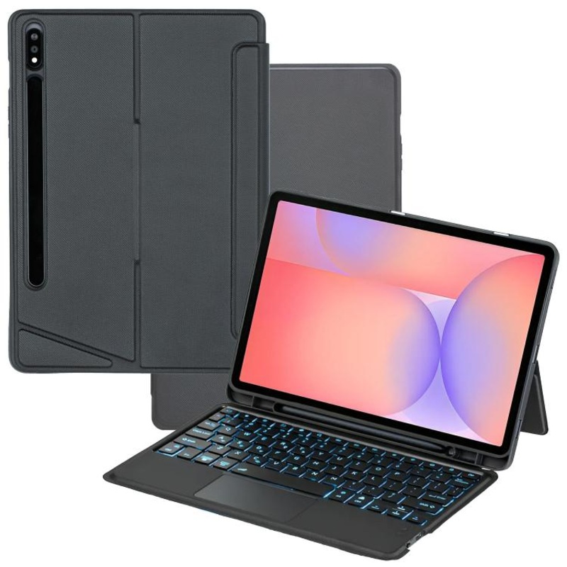 For Samsung Galaxy Tab S10 Lite / S10 FE Detachable Backlit Bluetooth Keyboard Leather Case with Touchpad(Black)