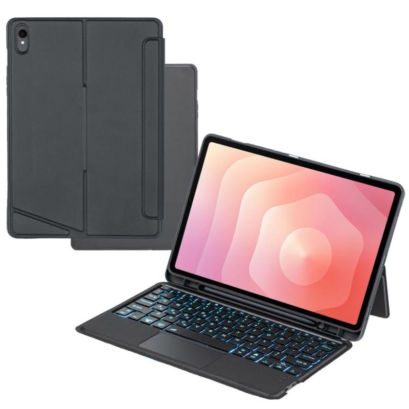 For Samsung Galaxy Tab S11 Detachable Backlit Bluetooth Keyboard Leather Case with Touchpad(Black)