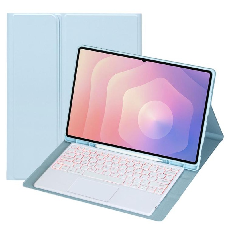 For Samsung Galaxy Tab S11 Ultra Candy Color Touch Backlight Bluetooth Keyboard Leather Tablet Case with Pen Holder(Ice Blue)