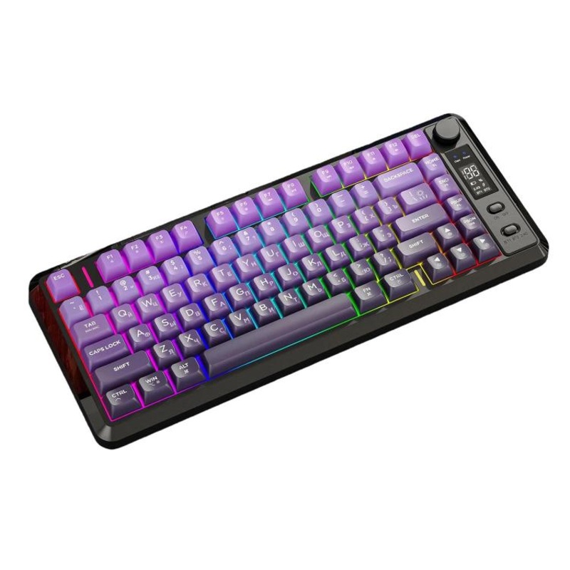 FREE WOLF M75 Russian Wireless Bluetooth Dual-Mode Mechanical Keyboard With PBT Gradient Caps and Display Screen(Grape Purple)