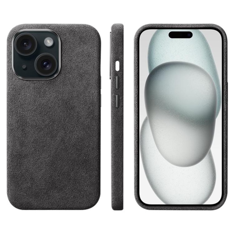 For iPhone 15 Plus Suede Leather MagSafe Back Cover Phone Case(Black)