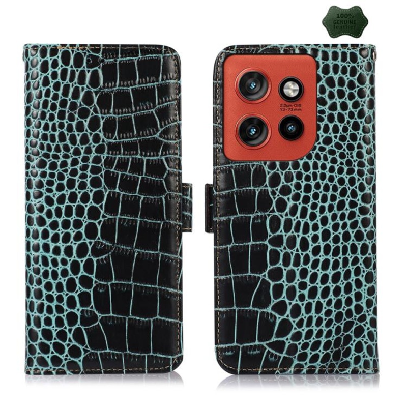 For Motorola Edge 60 Neo 5G Crocodile Top Layer Cowhide Leather Phone Case(Green)