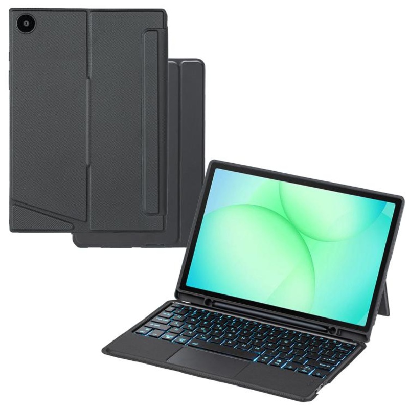 For Samsung Galaxy Tab A11+ Detachable Backlit Bluetooth Keyboard Leather Case with Touchpad(Black)