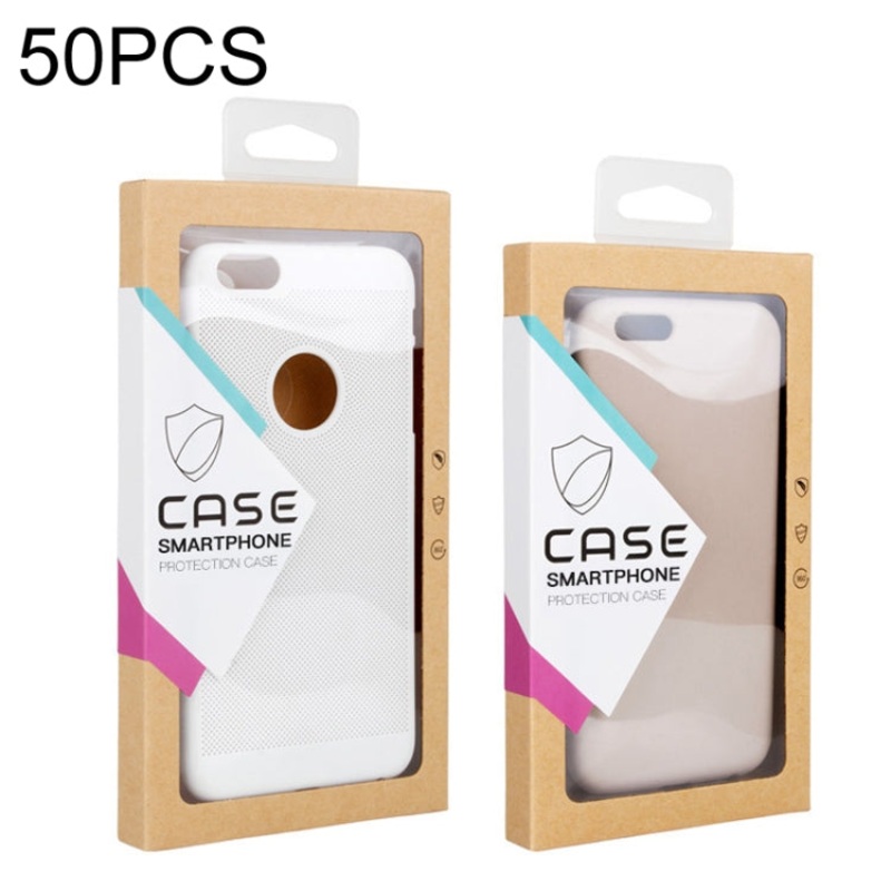 50 PCS Kraft Paper Phone Case Leather Case Packaging Box, Size: L 5.8-6.7 Inch(White)