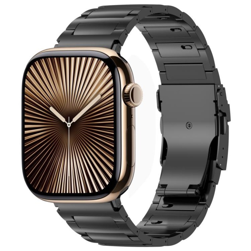 For Apple Watch 42mm / 41mm / 40mm / 38mm I-shaped Quick-release Safety Clasp Titanium Alloy Watch Band(Black)
