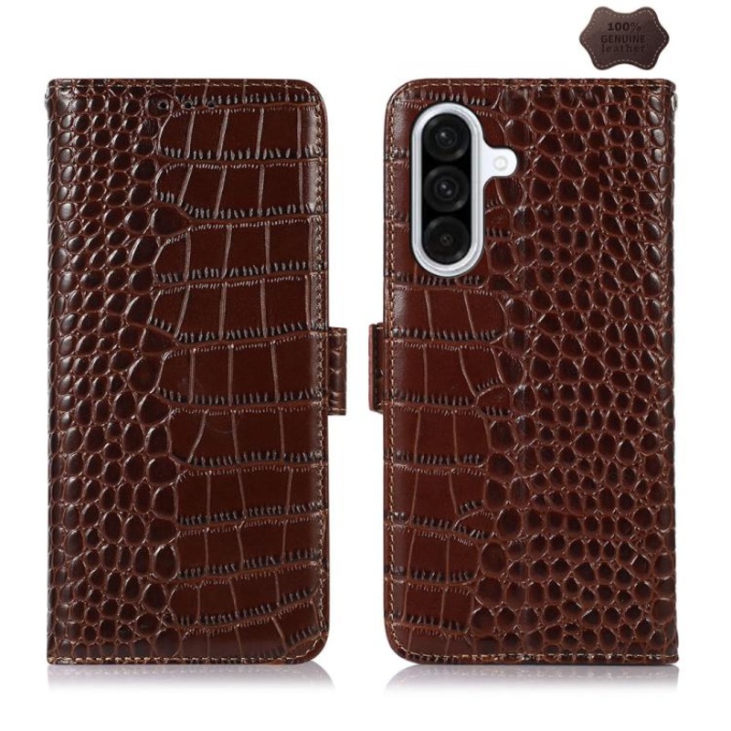 For Samsung Galaxy A57 5G Crocodile Top Layer Cowhide Leather Phone Case(Brown)