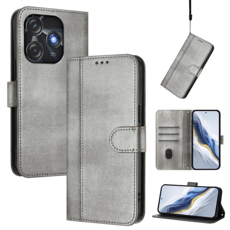 For Tecno Spark 10C / 10 4G Line Splicing Buckle Retro Leather Phone Case(Grey)