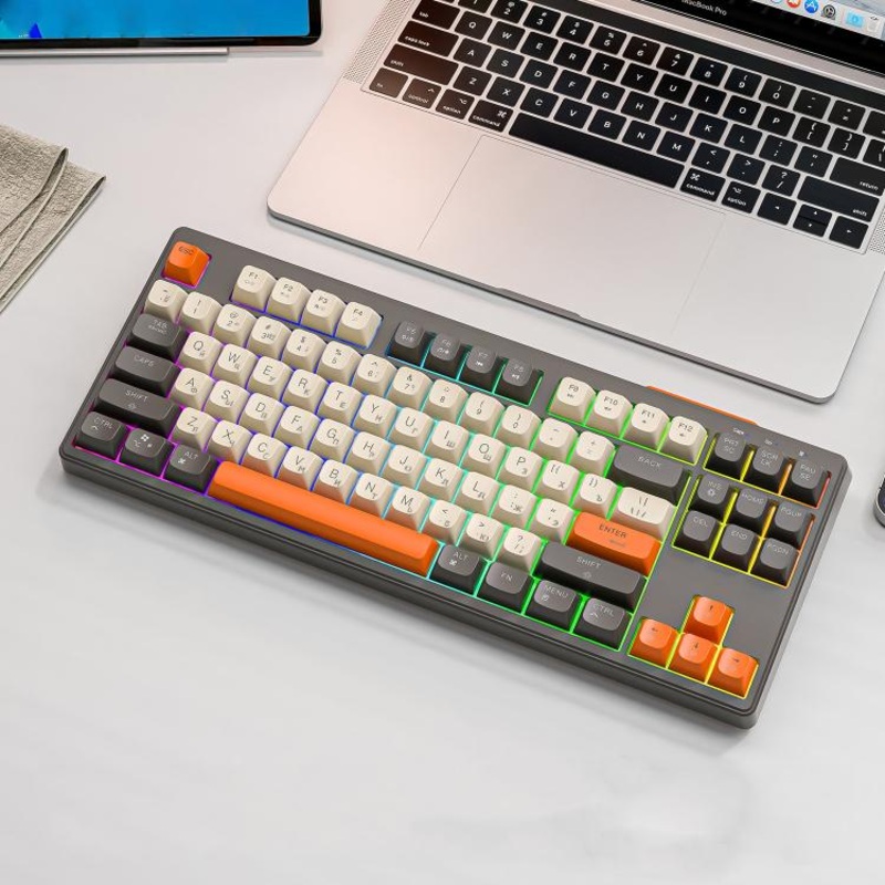 FREE WOLF M87 Russian 2.4G Wireless Bluetooth Dual-Mode Mechanical Keyboard(Microglow)