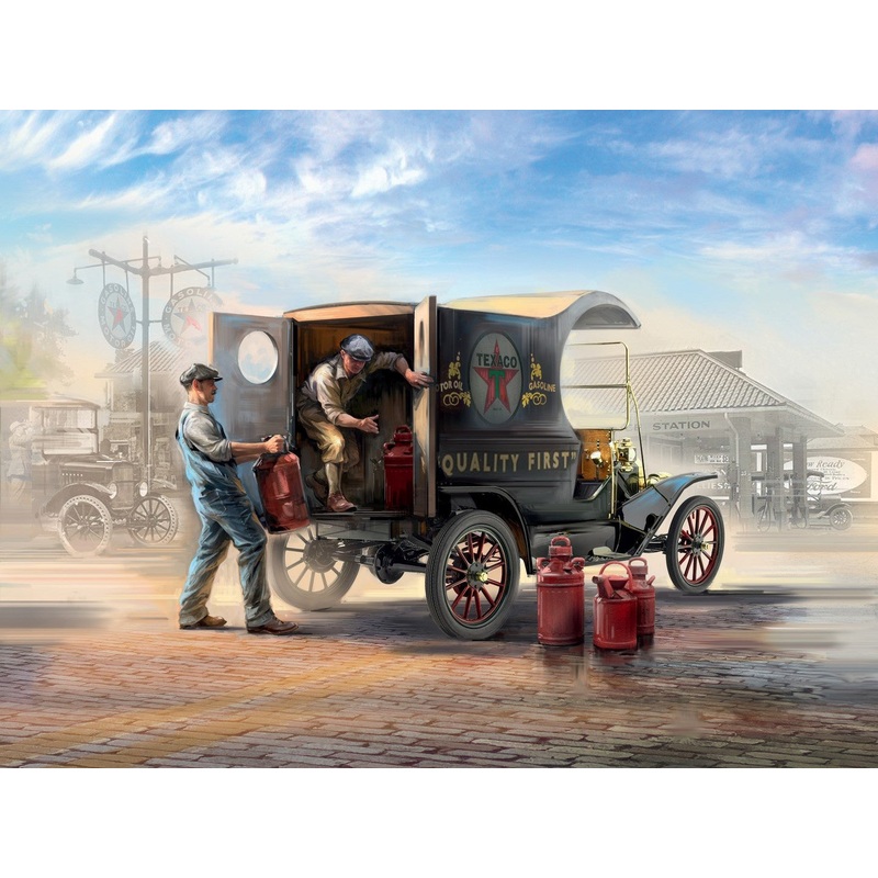 Gasoline Delivery Model T 1912 Delivery Car with 2 American Gasoline Loader Figures