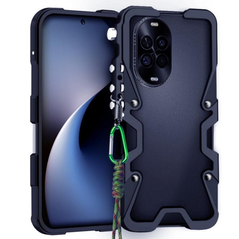 For Huawei nova 14 Lite Trigger Design Hollow Metal Frame Phone Case with Lanyard(Black)