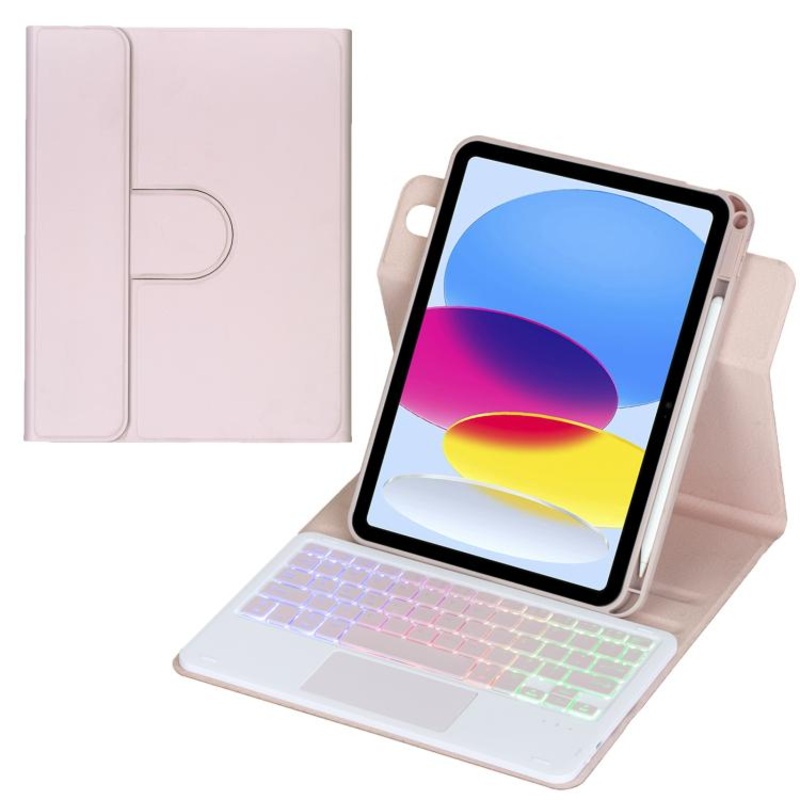 For iPad 2025 / 2022 360-degree Rotation Backlight Bluetooth Keyboard Leather Tablet Case with Touchpad(Pink)