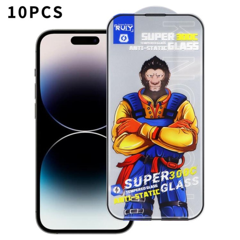 For iPhone 14 Pro Max 10pcs Armor 300C Ultra-Curved Anti-Static Anti-Dust Silk-Screened HD Tempered Glass Film