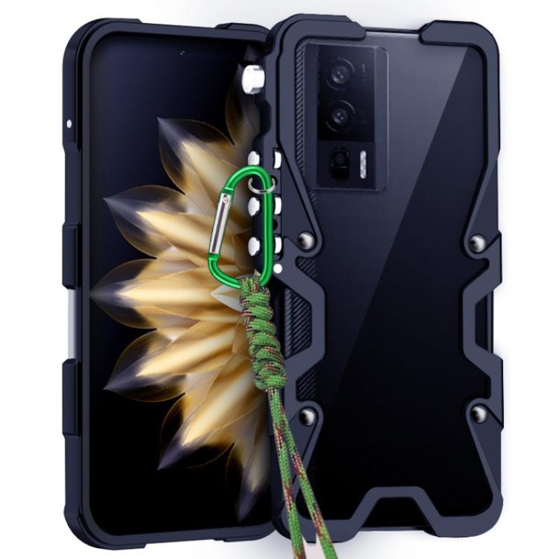 For Redmi K60 Champion Trigger Design Hollow Metal Frame Phone Case with Lanyard(Black)